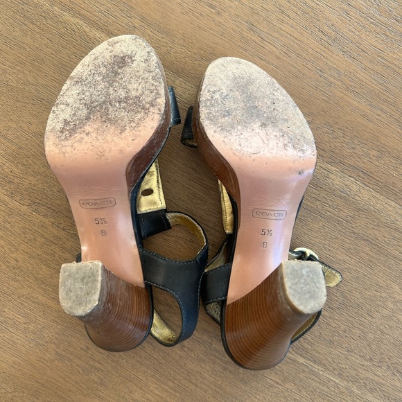 Coach Leather Black Sandals with Gold Detail - Picture 4 of 4